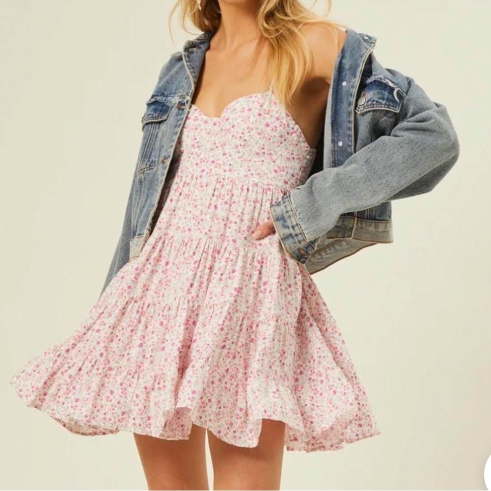 Altar'd State Pink Floral Smocked Summer Dress